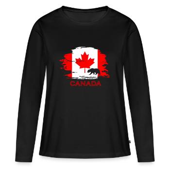 Canada Canada Maple Leave Flag Drapeau Bear - T-shirt manches longues Premium bio Femme - noir - Devant - Julia (174cm)