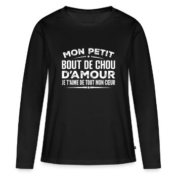 Cadeau bout de chou d'amour je t'aime de mon coeur - T-shirt manches longues Premium bio Femme - noir - Devant - Julia (174cm)