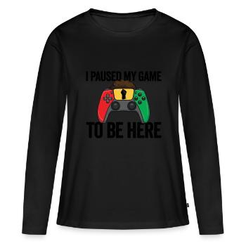Ich habe mein Spiel pausiert, um hier zu sein. Vid - Frauen Premium Bio Langarmshirt - Schwarz - Vorne - Julia (174cm)
