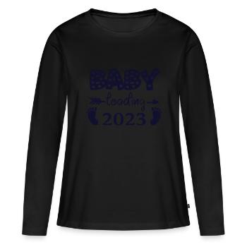 Chargement du bébé 2023, grossesse - T-shirt manches longues Premium bio Femme - noir - Devant - Julia (174cm)