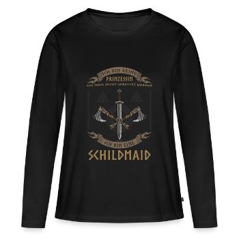 Bouclier Jeune Fille Pas Princesse Viking - T-shirt manches longues Premium bio Femme - noir - Devant - Julia (174cm)