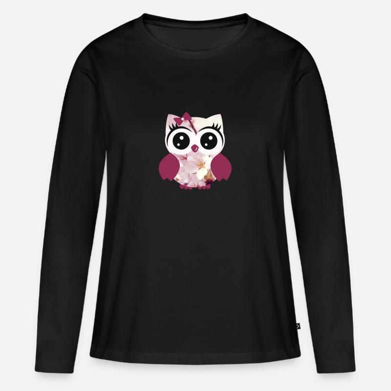 Eule Vintage Orchidee2 - Frauen Premium Bio Langarmshirt - Schwarz