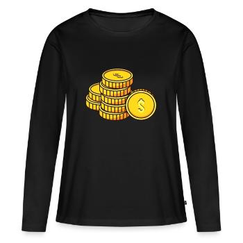 Coins cadeau, argent richesse pièces d'or dollar - T-shirt manches longues Premium bio Femme - noir - Devant - Julia (174cm)