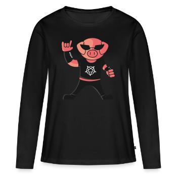 Heavy Metal Pig, rocker français à la fourche - T-shirt manches longues Premium bio Femme - noir - Devant - Julia (174cm)