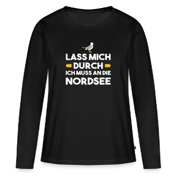 Nordsee Möwe Moin Sommer Meer Strand Küste Urlaub - Frauen Premium Bio Langarmshirt - Schwarz - Vorne - Julia (174cm)