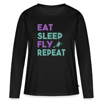 Eat Sleep Fly Repeat Witch Witch Wiccan Gift - Women's Premium Organic Long Sleeve Shirt - black - Front - Julia (174cm)