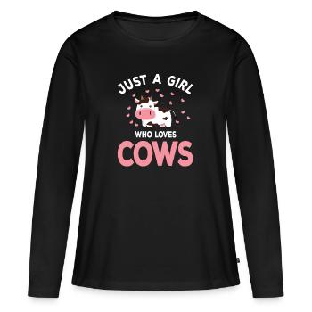 Juste une fille qui aime les vaches Farmer Farm Sweet - T-shirt manches longues Premium bio Femme - noir - Devant - Julia (174cm)
