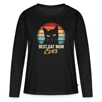 Best Cat Mom Ever Cats Mama Funny Retro - Women's Premium Organic Long Sleeve Shirt - black - Front - Julia (174cm)