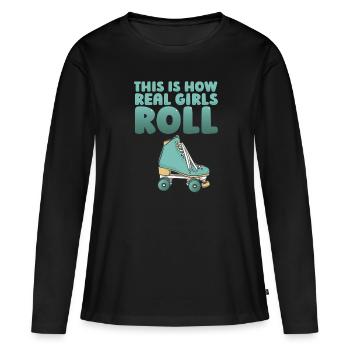 Rollschuhe Laufen Roller Skates - Frauen Premium Bio Langarmshirt - Schwarz - Vorne - Julia (174cm)
