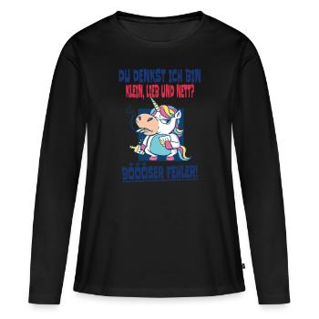 Einhorn Du Denkst Ich Bin Klein Lieb Und Nett - Frauen Premium Bio Langarmshirt - Schwarz - Vorne - Julia (174cm)