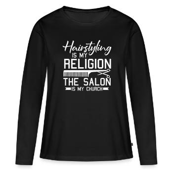 Coiffeur Coiffeur Coiffure Coiffure Coiffure Coiffure - T-shirt manches longues Premium bio Femme - noir - Devant - Julia (174cm)