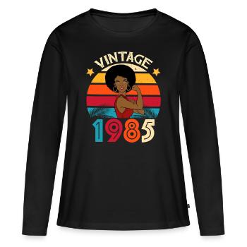 Vintage 1985 Anniversaire Femme Forte - T-shirt manches longues Premium bio Femme - noir - Devant - Julia (174cm)
