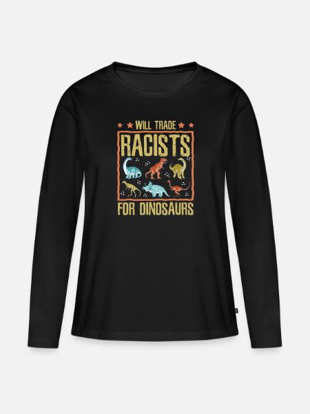Dinosaurier Antirassismus - Frauen Premium Bio Langarmshirt - Schwarz