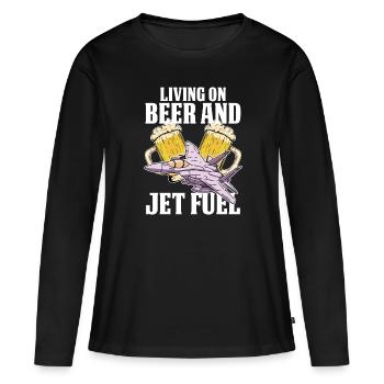 Mécanicien d’avion Jet de bière - T-shirt manches longues Premium bio Femme - noir - Devant - Julia (174cm)