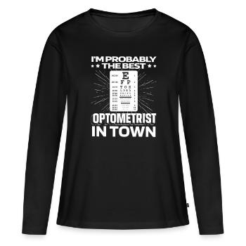 Opticien Opticien Drôle - T-shirt manches longues Premium bio Femme - noir - Devant - Julia (174cm)
