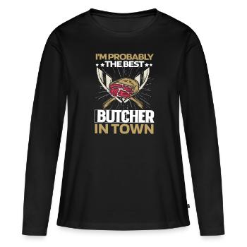 Boucher Boucher Couteaux de boucher - T-shirt manches longues Premium bio Femme - noir - Devant - Julia (174cm)