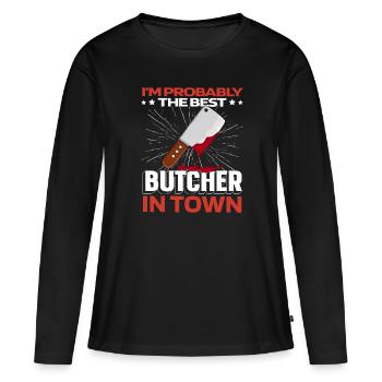 Boucher boucher boucher - T-shirt manches longues Premium bio Femme - noir - Devant - Julia (174cm)