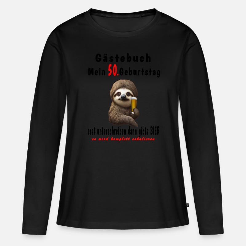 50. Geburtstag Gästebuch Faultier - Frauen Premium Bio Langarmshirt - Schwarz