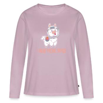 Lama Lama Astronaute J’ai besoin de plus d’espace - T-shirt manches longues Premium bio Femme - rose poudré - Devant - Julia (174cm)