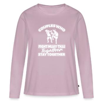 Muay Thai Boxe Paire - T-shirt manches longues Premium bio Femme - rose poudré - Devant - Julia (174cm)