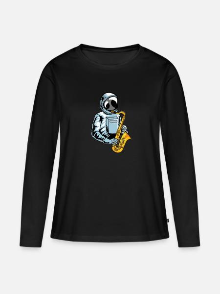 Saxophon Saxofon Astronaut - Frauen Premium Bio Langarmshirt - Schwarz