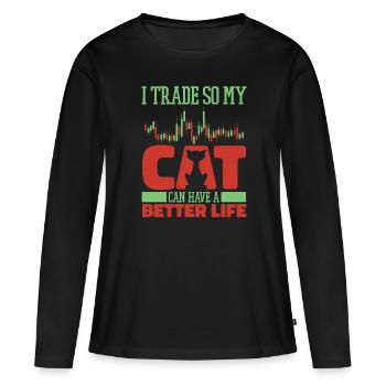 Day Trading Day Trader Cat - T-shirt manches longues Premium bio Femme - noir - Devant - Julia (174cm)