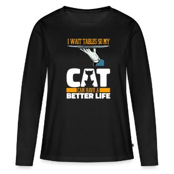 Serveur Serveuse Cat - T-shirt manches longues Premium bio Femme - noir - Devant - Julia (174cm)