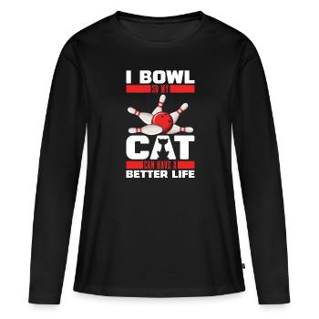 Bowling Bowlen Bowler Katze - Frauen Premium Bio Langarmshirt - Schwarz - Vorne - Julia (174cm)