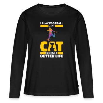 Chat de football américain - T-shirt manches longues Premium bio Femme - noir - Devant - Julia (174cm)