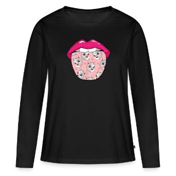 Lama Llama Langue - T-shirt manches longues Premium bio Femme - noir - Devant - Julia (174cm)