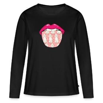 Lèvres de caniche - T-shirt manches longues Premium bio Femme - noir - Devant - Julia (174cm)