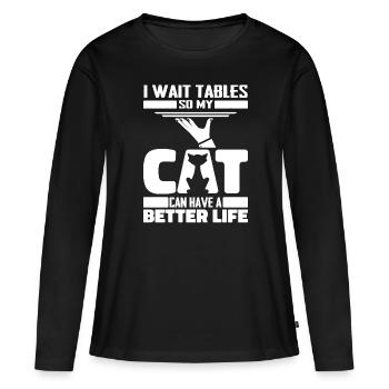 Serveur Serveuse Cat - T-shirt manches longues Premium bio Femme - noir - Devant - Julia (174cm)