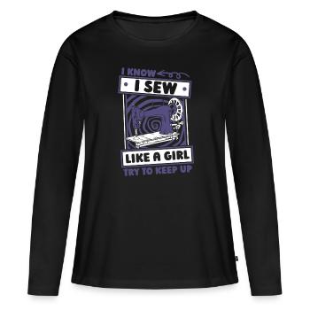 Machine à coudre Drôle de machine à coudre - T-shirt manches longues Premium bio Femme - noir - Devant - Julia (174cm)