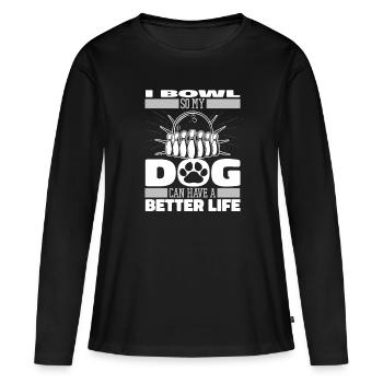 Bowling Bowlen Bowler Hund - Frauen Premium Bio Langarmshirt - Schwarz - Vorne - Julia (174cm)