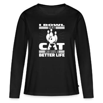 Bowling Bowlen Bowler Katze - Frauen Premium Bio Langarmshirt - Schwarz - Vorne - Julia (174cm)