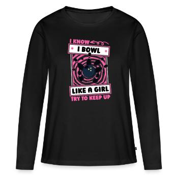 Bowling Bowlen Bowler Mädchen - Frauen Premium Bio Langarmshirt - Schwarz - Vorne - Julia (174cm)