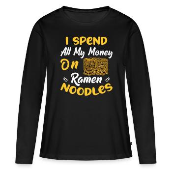 Je dépense tout mon argent en nouilles ramen - - T-shirt manches longues Premium bio Femme - noir - Devant - Julia (174cm)