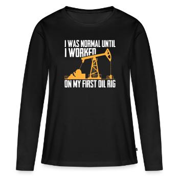 Plate-forme pétrolière sarcastique - T-shirt manches longues Premium bio Femme - noir - Devant - Julia (174cm)