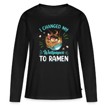 J’ai mon fond d’écran en ramen - - T-shirt manches longues Premium bio Femme - noir - Devant - Julia (174cm)