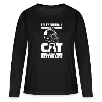 Chat de football américain - T-shirt manches longues Premium bio Femme - noir - Devant - Julia (174cm)