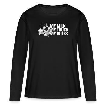 Lait de vache Drôle de wagon de lait - T-shirt manches longues Premium bio Femme - noir - Devant - Julia (174cm)