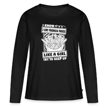 Frites Frites Fille - T-shirt manches longues Premium bio Femme - noir - Devant - Julia (174cm)