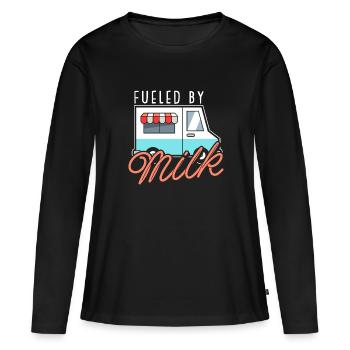 Lait de vache Humour Wagon de lait - T-shirt manches longues Premium bio Femme - noir - Devant - Julia (174cm)