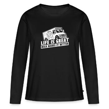 Lait de vache Drôle de wagon de lait - T-shirt manches longues Premium bio Femme - noir - Devant - Julia (174cm)