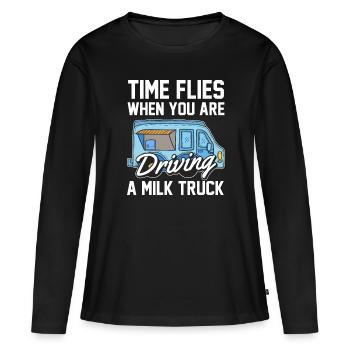 Lait de vache Drôle de wagon de lait - T-shirt manches longues Premium bio Femme - noir - Devant - Julia (174cm)