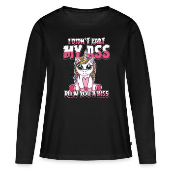 Jeu de mots licorne licorne - T-shirt manches longues Premium bio Femme - noir - Devant - Julia (174cm)