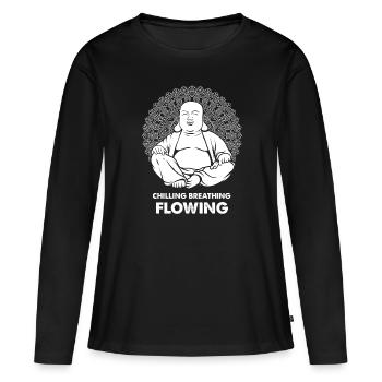 Bouddha bouddhiste drôle - T-shirt manches longues Premium bio Femme - noir - Devant - Julia (174cm)