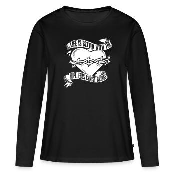 Christ Christianisme Cœur - T-shirt manches longues Premium bio Femme - noir - Devant - Julia (174cm)