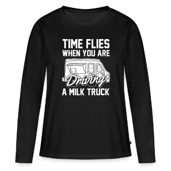 Lait de vache Humour Wagon de lait - T-shirt manches longues Premium bio Femme - noir - Devant - Julia (174cm)