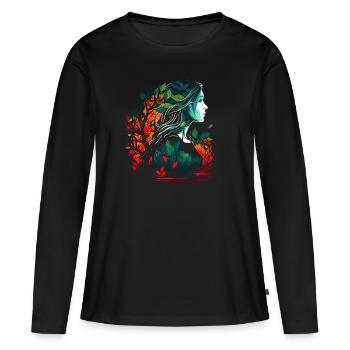 Frau als feenhafter Waldgeist Aquarell Airbrush - Frauen Premium Bio Langarmshirt - Schwarz - Vorne - Julia (174cm)